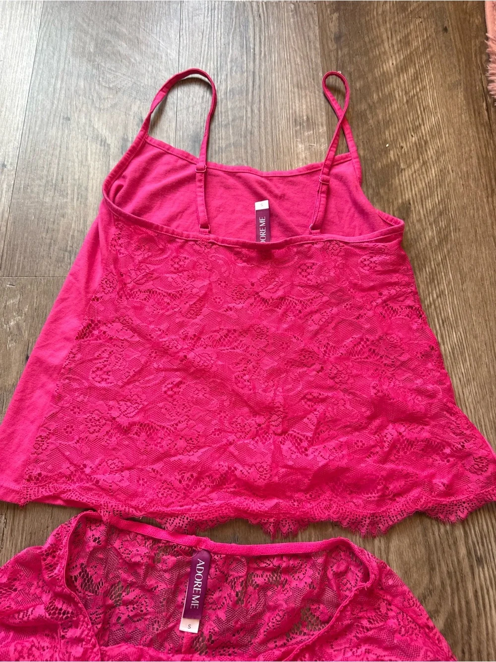 Adore Me Hot Pink Lace Cami & Boyshort Pajama Set | Size Small